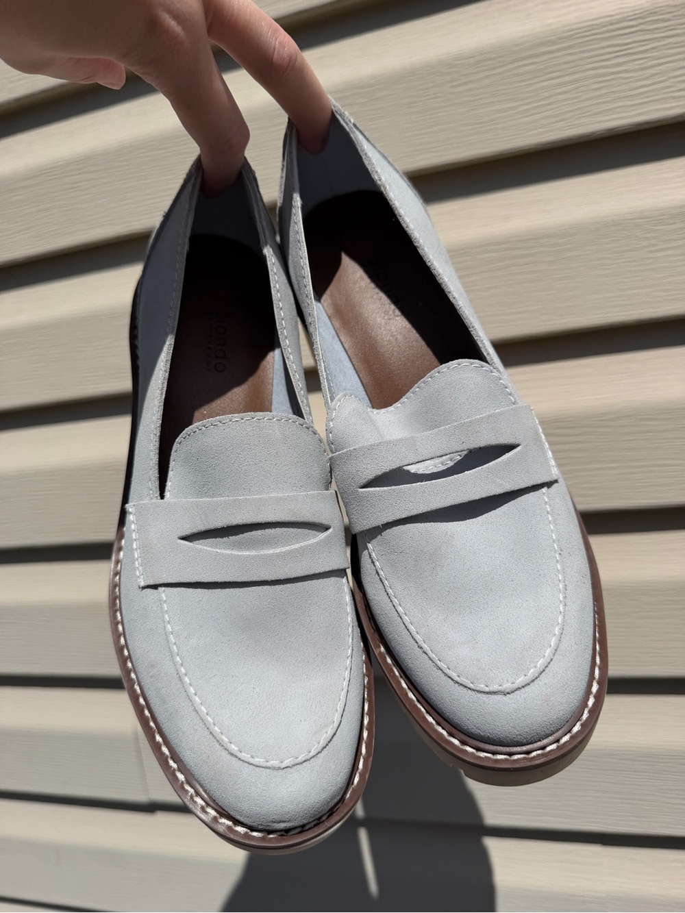 Women's Light Blue Suede Penny Loafers - Classic Slip-On Flats